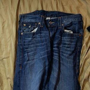 True Religion Men's 34 Section Straight Jeans Contrast Stitch Flap Pocket Y2K